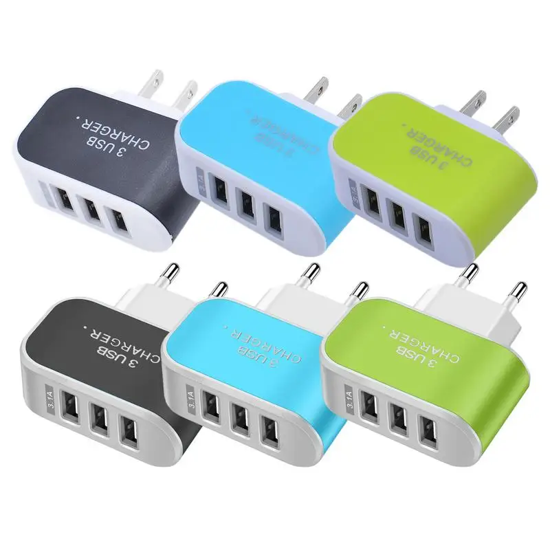 Universal USB Charger Candy Color US EU Spec Power Adapter 3 Ports USB Wall Home Charger Charging Adapter With Indicator