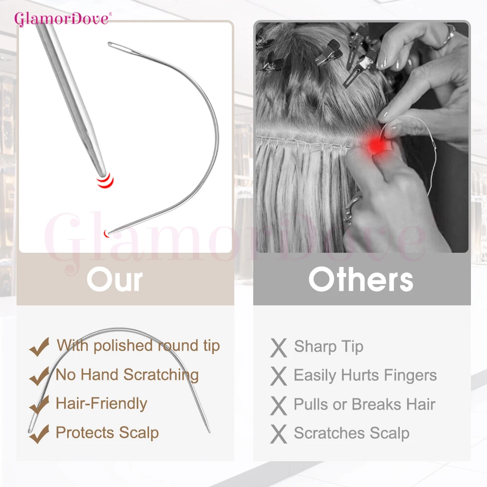 

GlamorDove 20PCS C Curve Weaving Needles – Blunt Tip Sewing Needles for Hair Extensions, Weft Install & Wig Making
