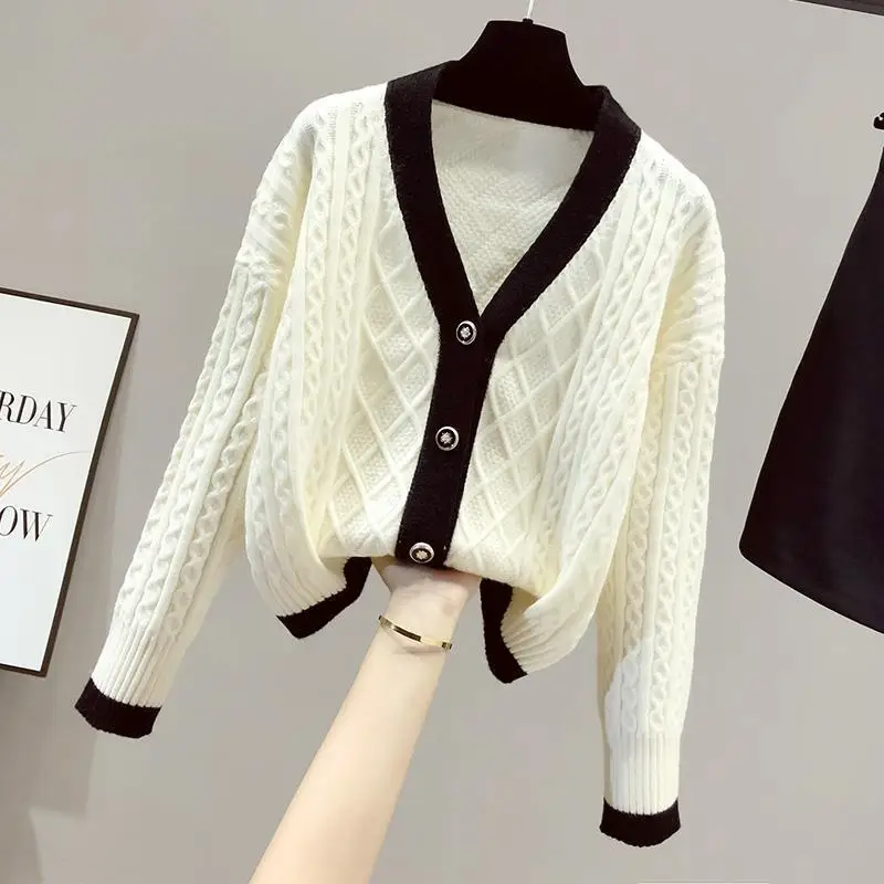 Sweater Coat Women Autumn Winter Simplicity Office Lady Solid Color Long Sleeve Knitwear Tops All-match Casual Knitting Cardigan