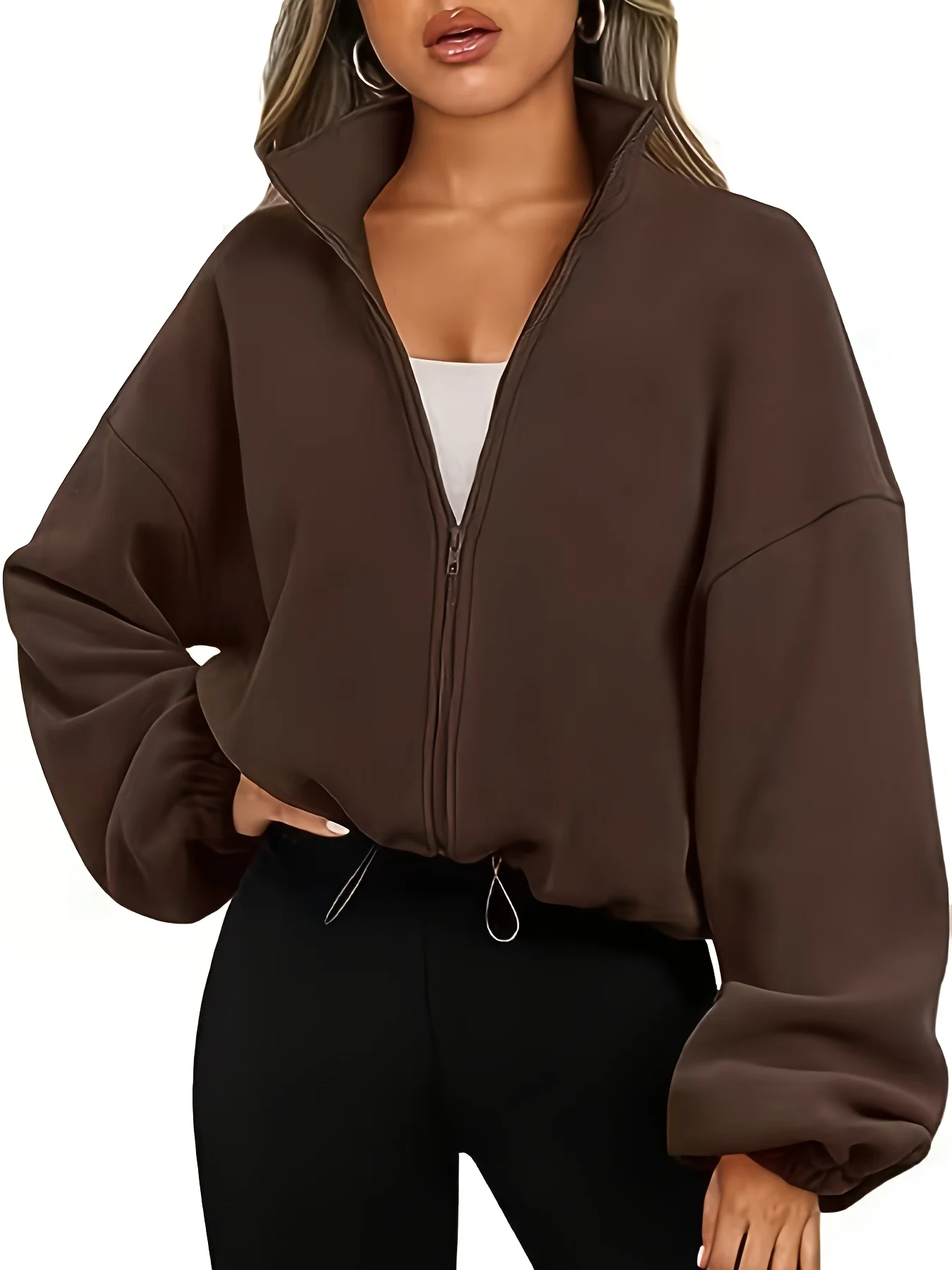 Herfst 2026 Nieuw polarfleecejack voor dames met opstaande kraag (plus fluweel) ontspannen sporttop met ritssluiting