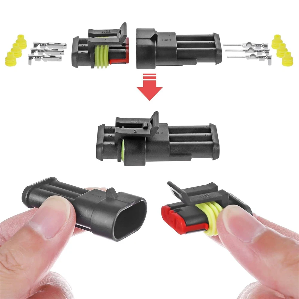 20 Kits 3-poliger Steckverbinder, elektrische Kfz-Steckverbinder, Schnellanschluss, 3-poliger Draht, wasserdichter 3-Wege-Drahtverbinder mit SN-48B – Detail 7
