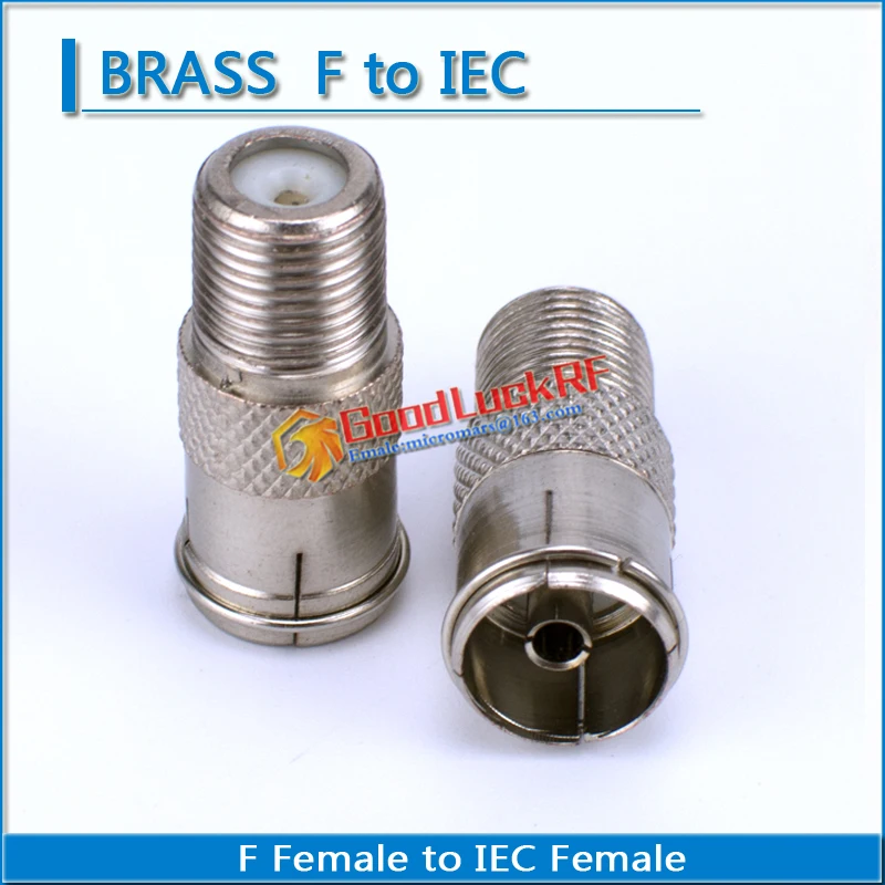 1X Pcs F Female to IEC Female Plug F To IEC DVB-T TV PAL Connector Socket Brooches Nickel Brass Straight Coaxial RF Adapters