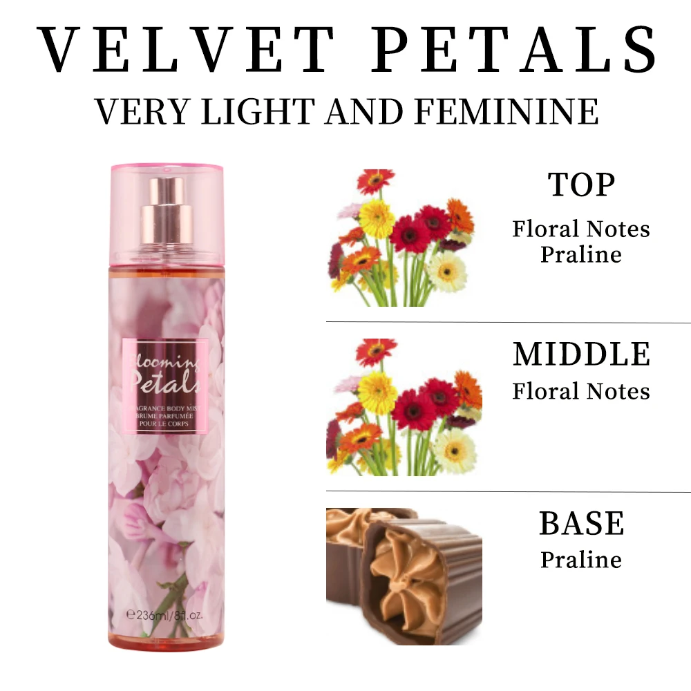 Women's Body Spray 2pcs 8 Fl Oz Hair & Body Fragrance Mist For Women BLOOMING PETALS Long-Lasting Perfume Spray