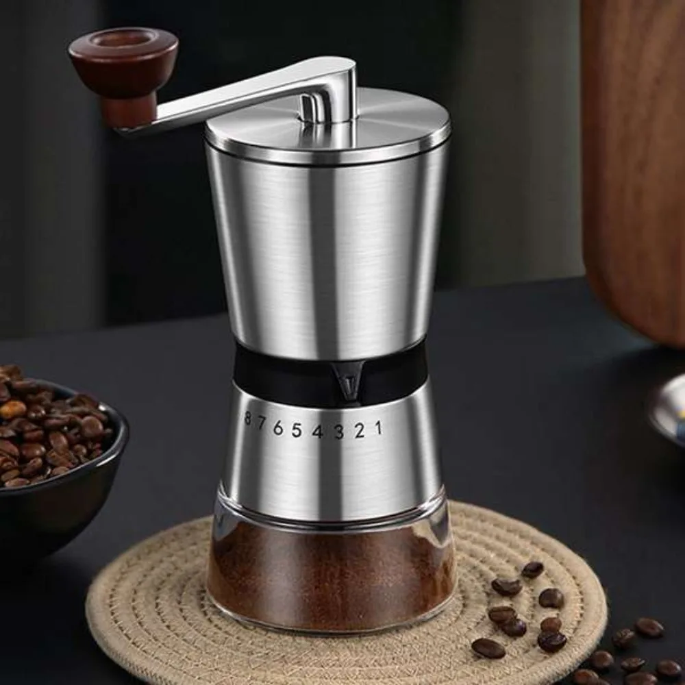 

Manual Hand-Cranked Coffee Grinder Ceramic Grinding Core Detachable Coffee Bean Mill Adjustable Particle Size Transparent Body