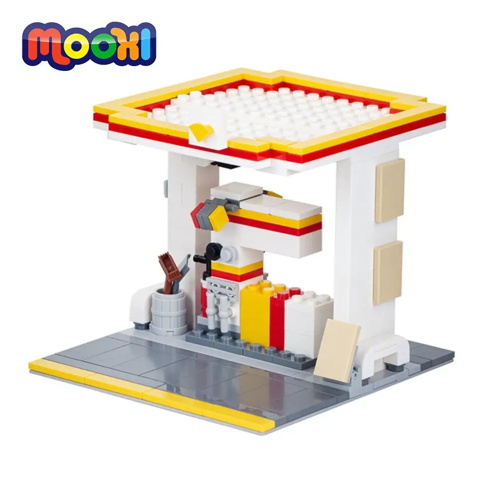 MOOXI City Gas Station 192Pcs Parking Space 6x16 Can Be Parked Parts Car Speed Champion Scenes MOC Blocks Brick Kids Toy MOC4047