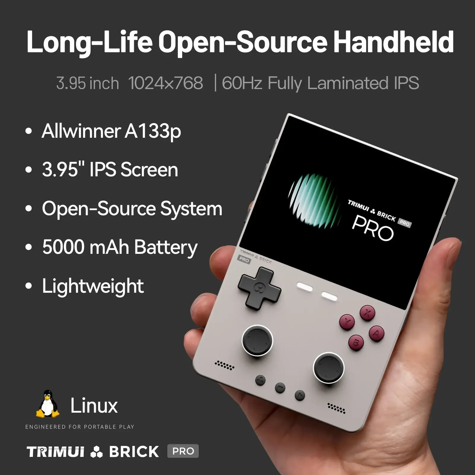 TRIMUI BRICK PRO Open-Source-Linux Tragbare Spielekonsole 3,95 Zoll 1024x768 IPS Trimui Retro-Videospielkonsole Geschenk 5000mAh – Detail 2