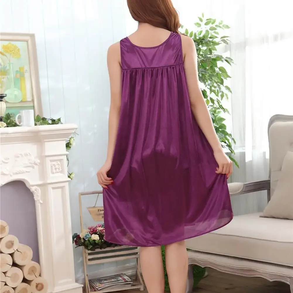 Plus Size Nightdress Women Lounge Sexy Breathable Summer Lace Ice Silk Vest Tank Dress Women Nightgown