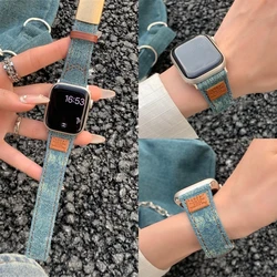 Luxury Retro Denim Jeans Band For Apple Watch 9 8 7 6 5 4 3 2 SE Ultra Chic Metal Buckle Strap For iWatch 41mm 49 45 42 40 38mm