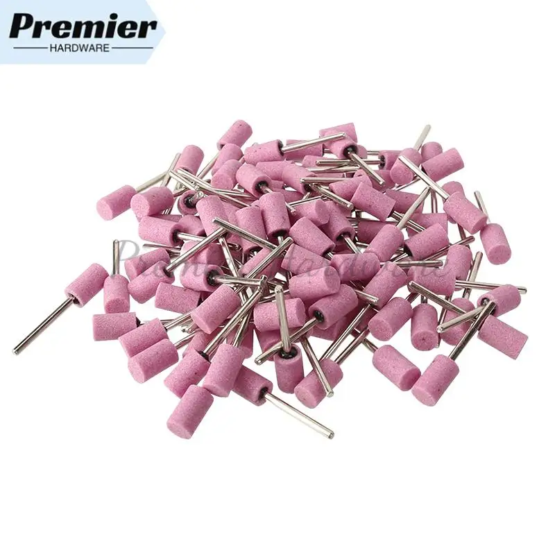 

100pcs 10mm Shaft Mounted Ceramic Grinding Head Polishing Abrasive Wheel Dremel Rotary Power Tools Cylinder Pink