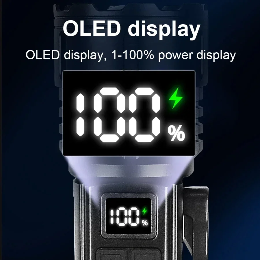 2025 Powerful LED Flashlight 5000Mah Rechargeable Flashlight 2000M Long Range Ultra Powerful LED Torch Magnet Tactical Lantern