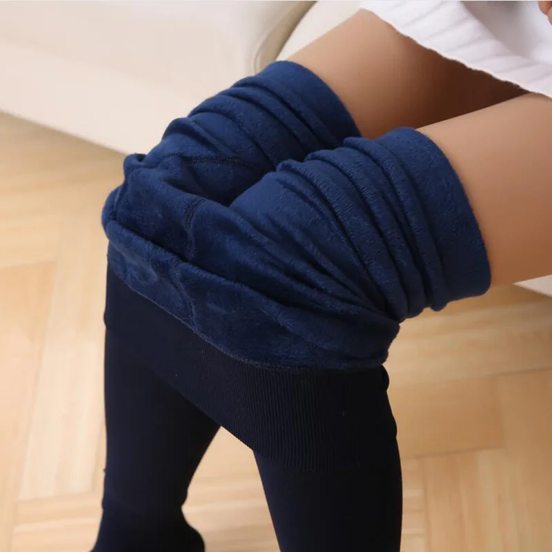 Women's Autumn Winter Thickened Fleece Lined High Waist Warm Cotton Tights Footwear Style Leggings Black Elastic Slimming