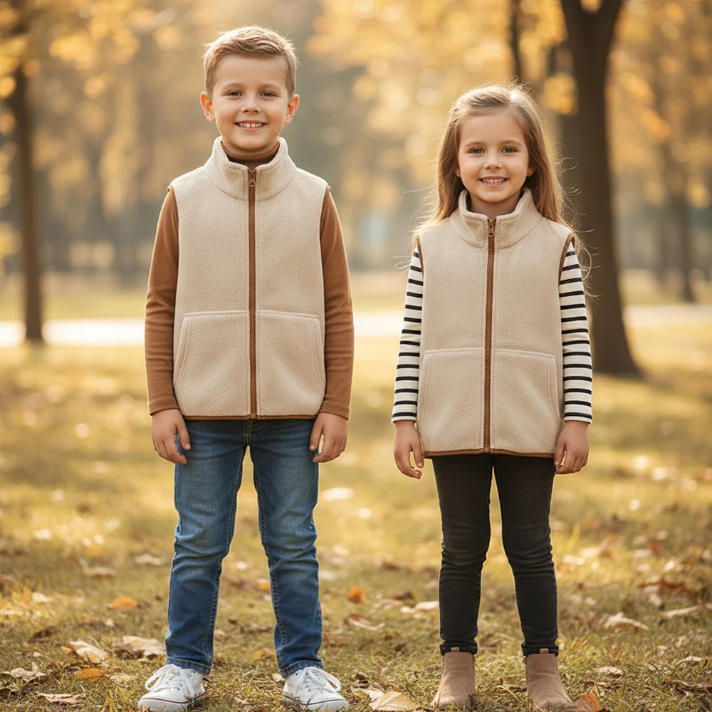 

Kids Flannel Thick Vest, Unisex Boys Girls Autumn Winter Warm Sleeveless Waistcoats, Stand-Collar Zip-Up Gilet, 4-17 Years