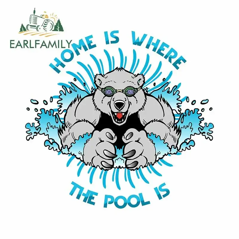 EARLFAMILY 13cm x 12.6cm Swim Bear Car Sticker Vinyl Car Wrap Auto Body Cute Anima Decal DIY Custom Printing Scratch-Proof Decor