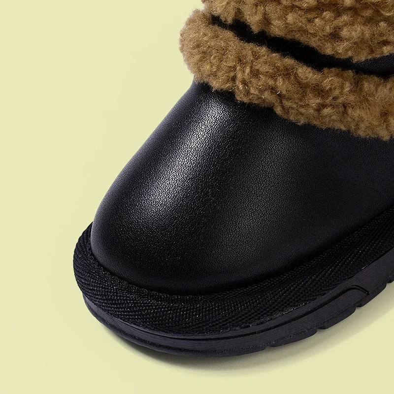 شتاء جديد وصول براون فو شيرلينغ طوق أسود أبيض العصرية الدفء الاطفال الثلوج أحذية عادية لينة وحيد للجنسين سنوبروف #3