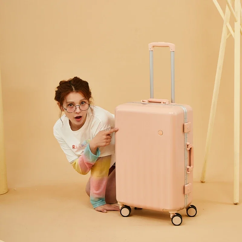 New 20/22/24/26/28 inch Aluminum Frame travel rolling luggage Women suitcase trolley luggage bag pink fashion case with wheels