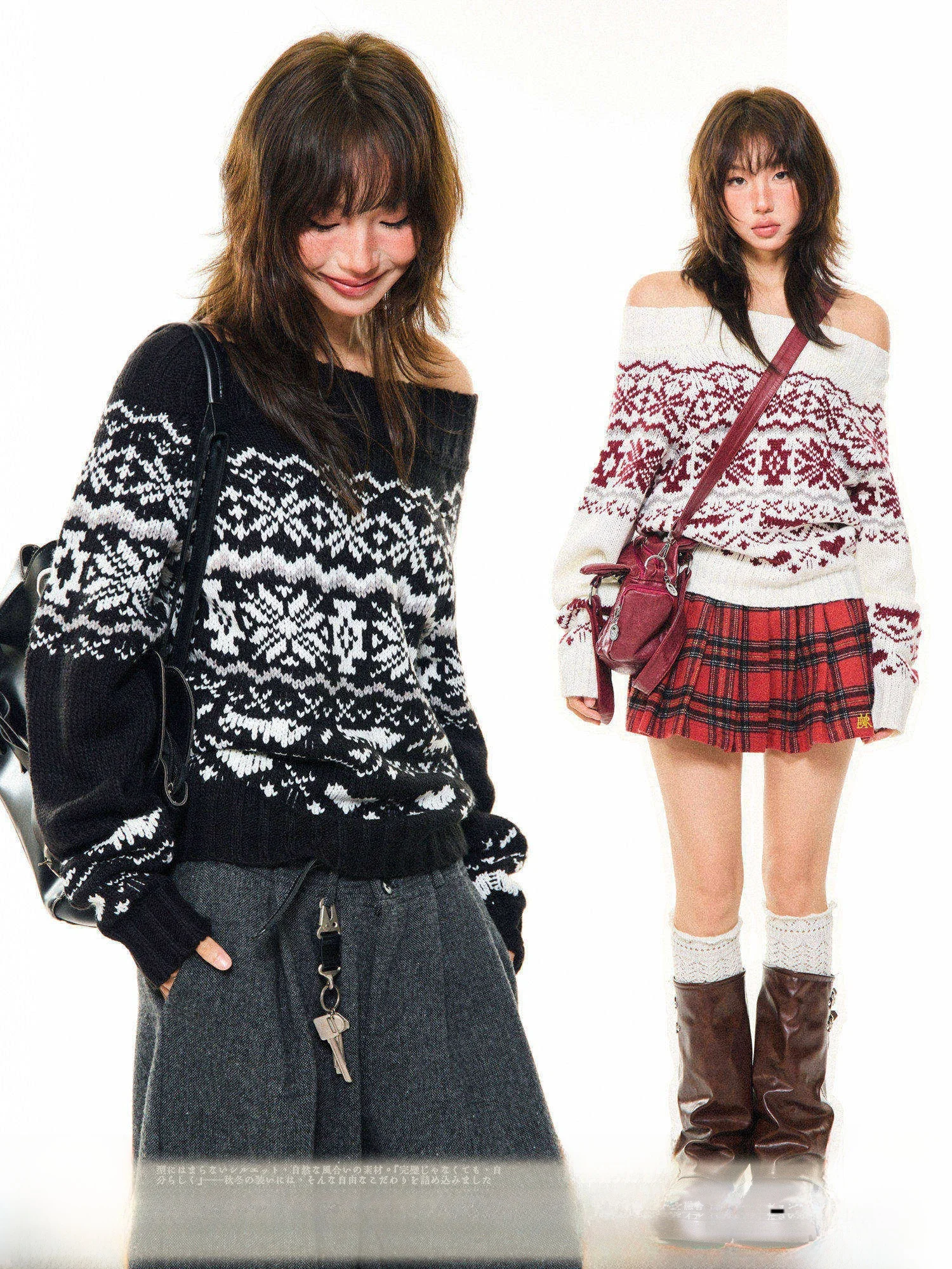 

Young Stage oulder Bared Knitwear Women's Slim Fit ort Top Vintage Sle Long Sve Striped Design for Autumn Season