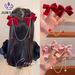 Children's Bow Hair Clip Baby Princess Fringe Hair Accessory Chain Pearl Hairpin For Girls