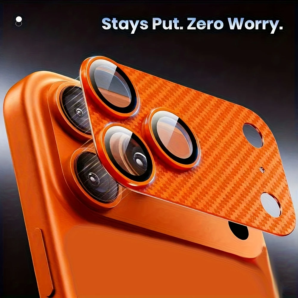 NNBILI 1개 오리지널 럭셔리 카본 파이버 텍스처 메탈 카메라 렌즈 보호기 강화유리 아이폰 17프로 맥스 17 프로에 적합