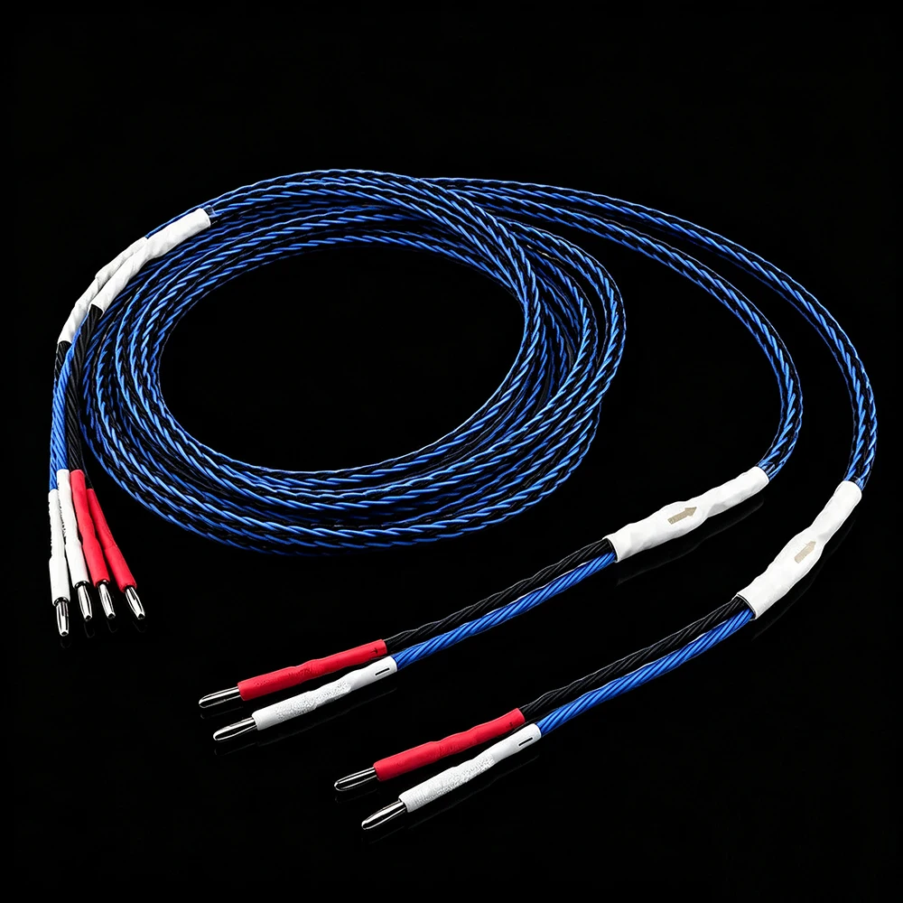 High Quality Pair 8N OCC 8TC HiFi Speaker Cable Loudspeaker Amplifier Interconnect Cord