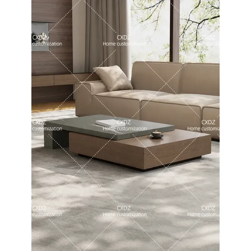 Modern Simple Telescopic Coffee Table Solid Wood Wabi Sabi Style Living Room Furniture High End Extendable Center Table 2026