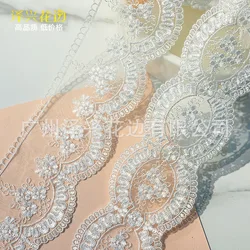 3 yarde 9.4cm di larghezza avorio fatto a mano accessori per abbigliamento fai da te ricamo tessuto di pizzo tende divano pizzo Trim per abito da sposa