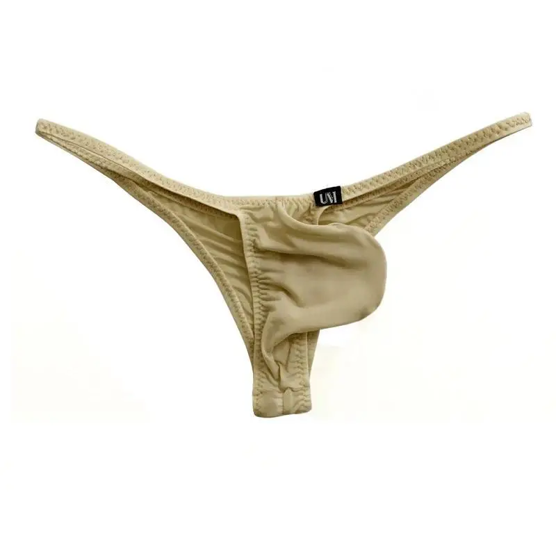 Soft Silk Men Low Waist Bikini Briefs Solid Color Half Back Design Support Pouch Cool Lightweight Male Daily Underwear