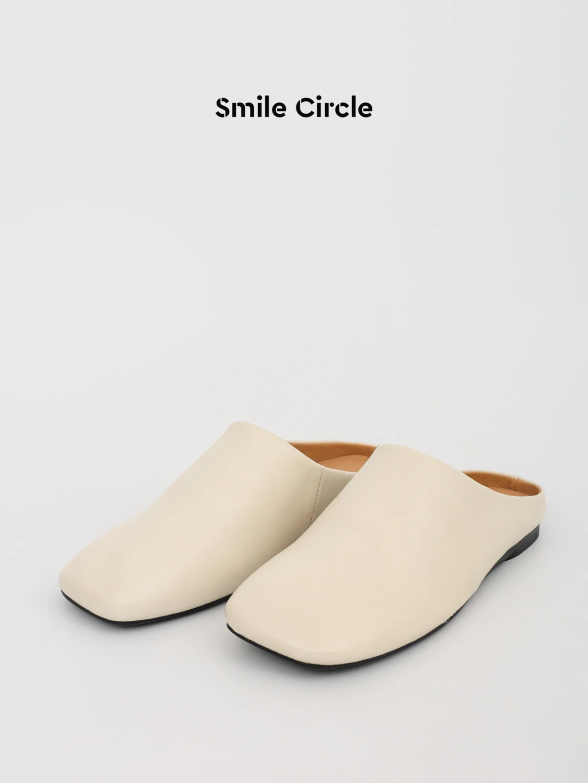 Smile Circle Genuine Sheepskin Mules Women Flat Slides Square Toe Soft Real Leather Slippers Summer Casual Minimalist Loafers