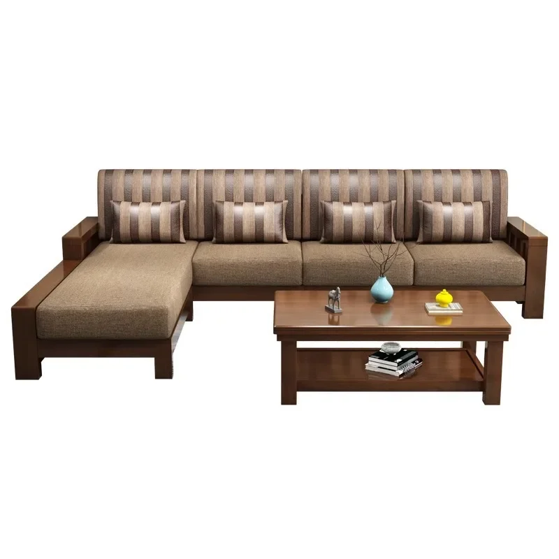 Modern simple Chinese solid wood sofa, princess corner, small apartment fabric wood sofa, storage combination furniture