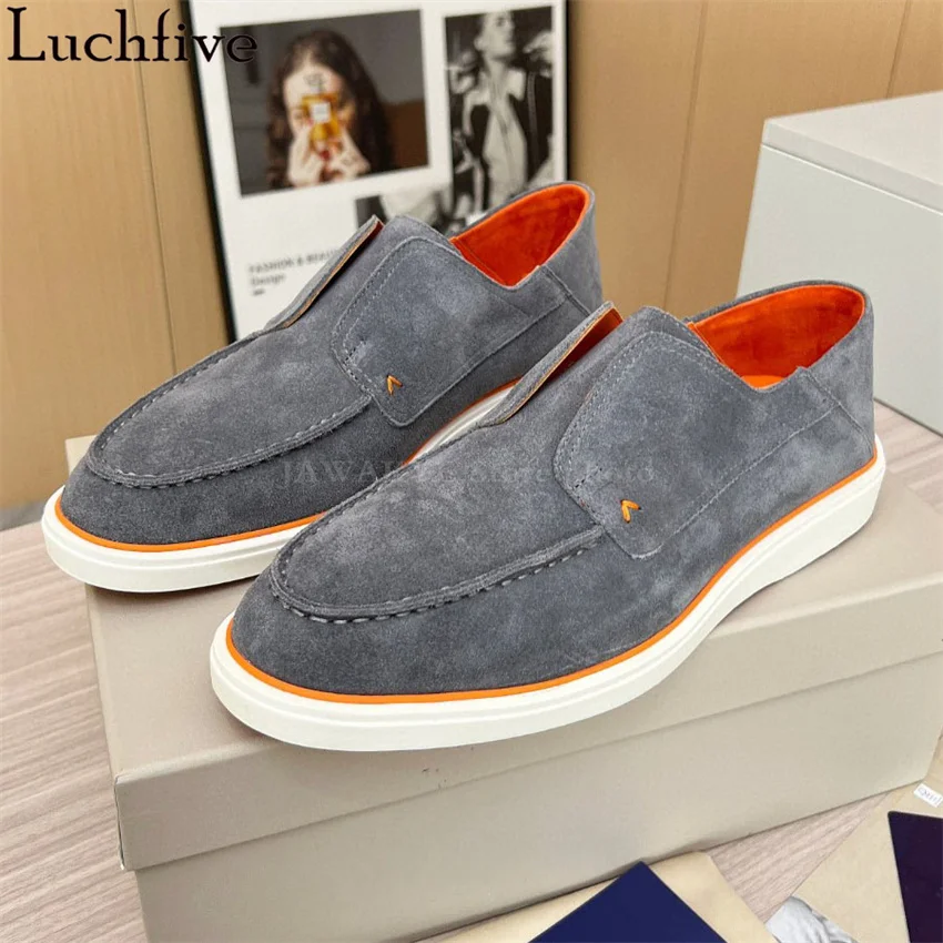 JAWAKYE New Suede Leather Loafers Flat Shoes for Men Casual Slip-on Walk Shoes Runway Formal Business Shoes Man 39-46 Plus Size