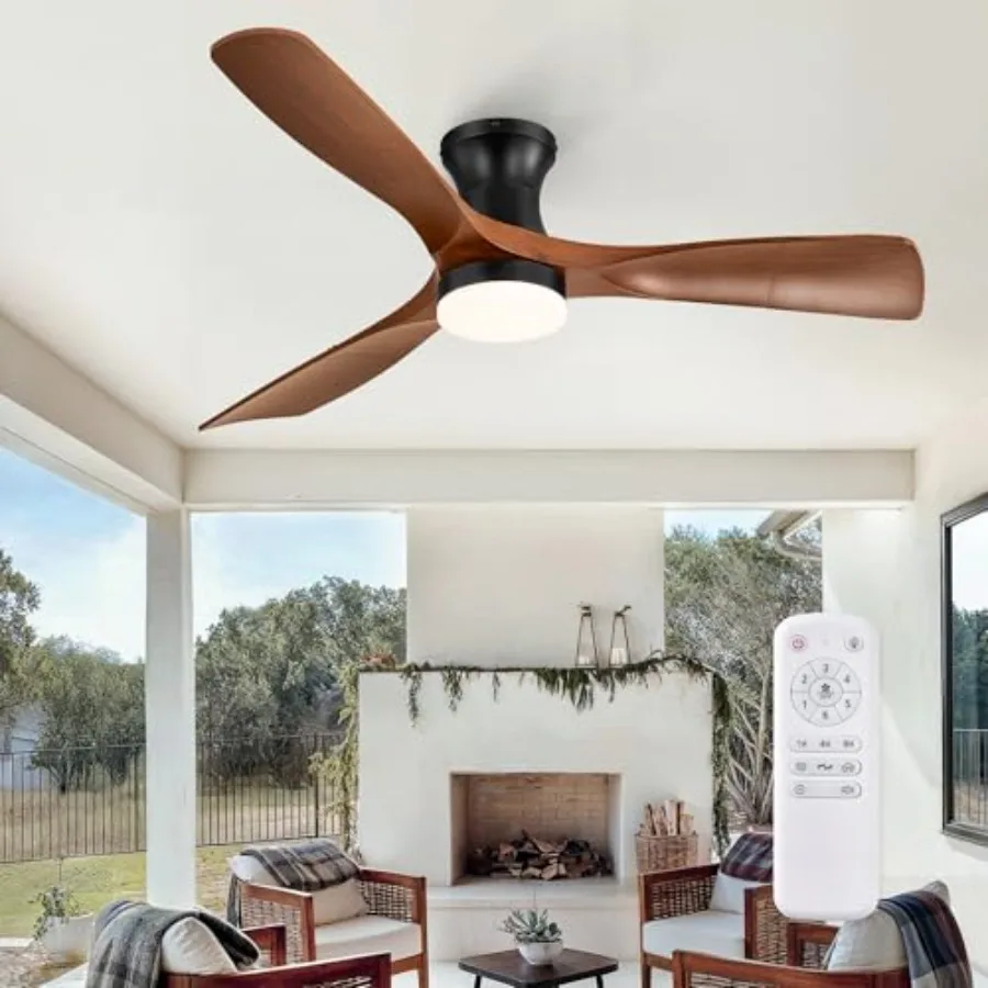 Bedroom indoor patio ceiling fan: 52-inch flush mount low profile fan with ABS blades, white finish, ultra-quiet 35dB operation