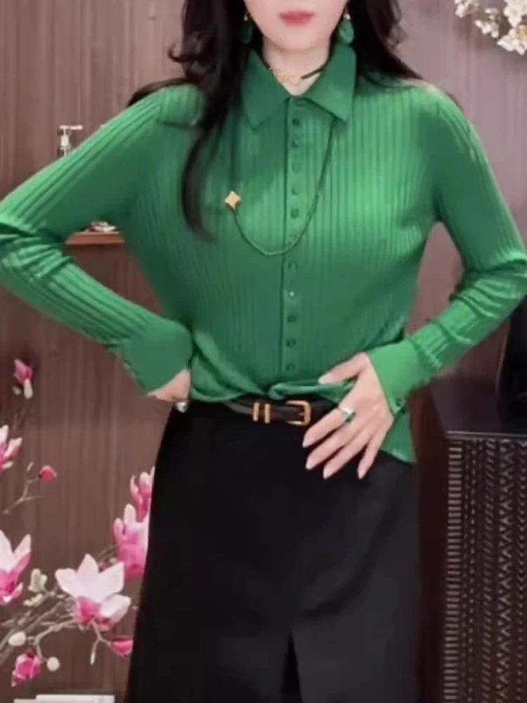 

Fashionable Neck Knitted Sweater Women's Large Size Color Base Shirt Trendy Commute Style Long Sleeve Knitwear