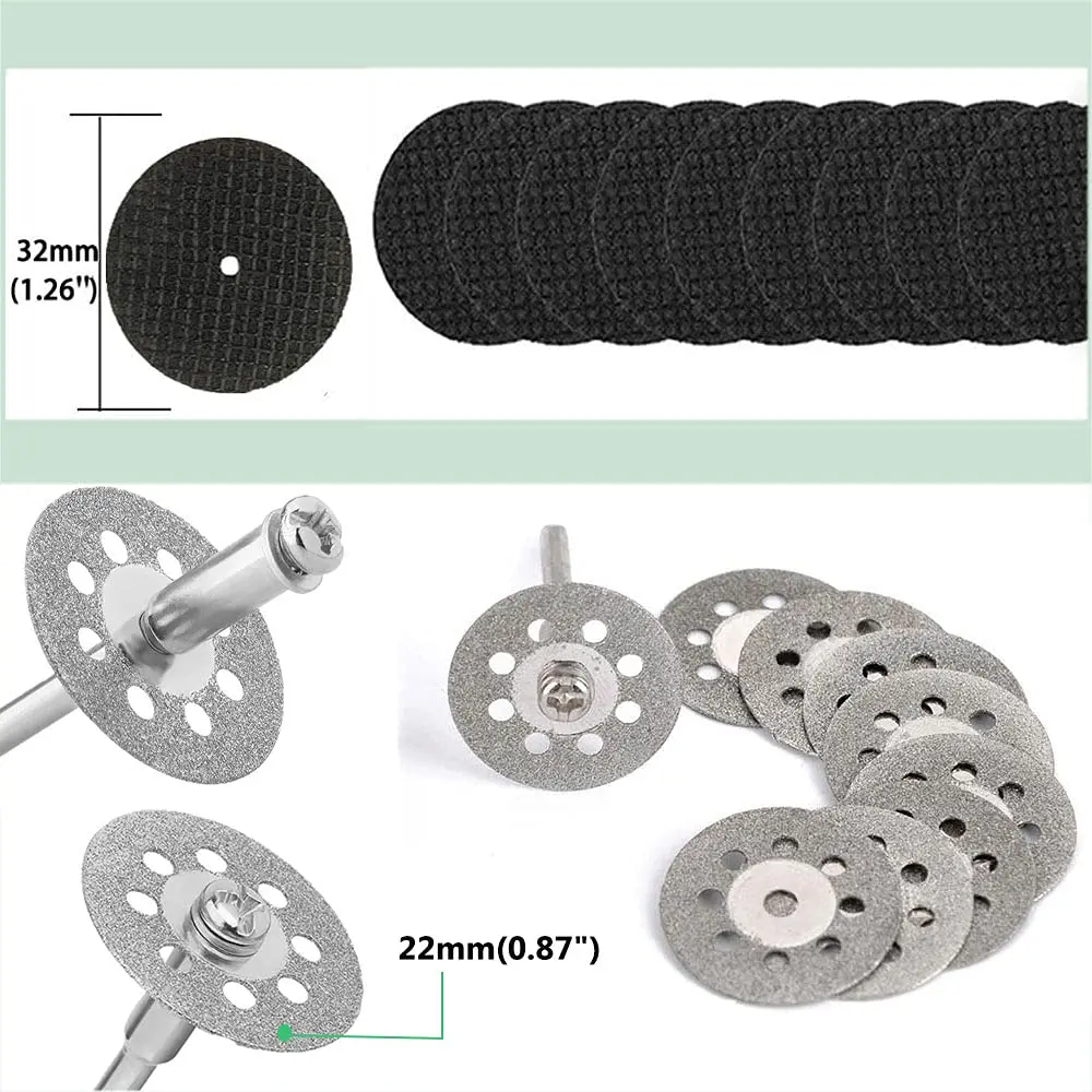 32 Pcs Cutting Wheel Set with Circular Saw Blades Resin Cutting Discs Diamond Cutting Wheel 1/8