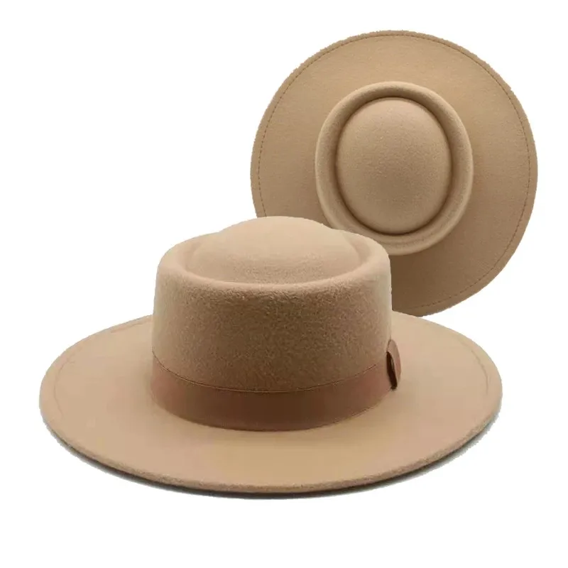 Fedora Women Hats Ribbon Band Belt Classic Dress Formal Women Hat Wide Brim Pork Pie Round Top Winter Hat New Sombreros De Mujer