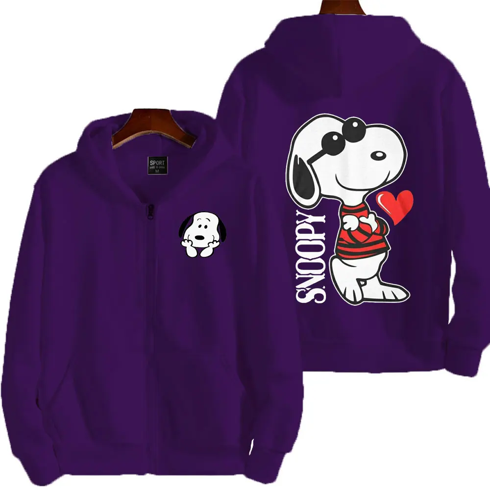 

Толстовка Snoopy мужская с аниме-принтом, Модный свитшот на молнии, повседневная куртка для пар, фиолетового цвета, весна-осень, 2024