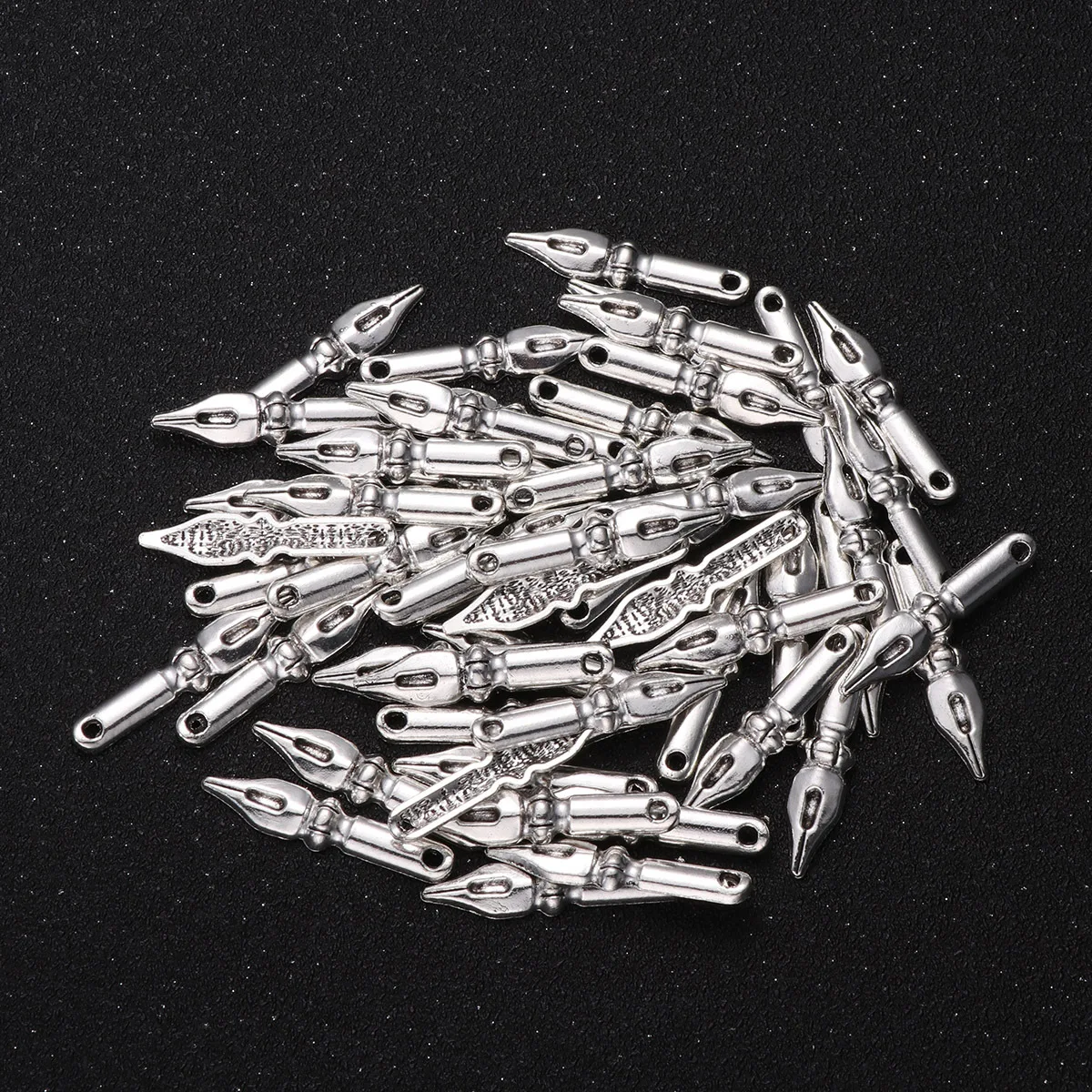 

50Pcs Graduation Season Accessories Alloy Pen Shaped Pendants Silver Polished DIY Jewelry Charms for Bracelets Necklaces