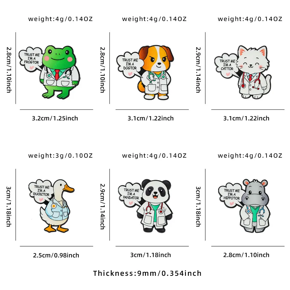 6Pcs Animal Doctor Pun Enamel Pins Set Cute Funny Cartoon Badges Lapel Brooches for Doctors - Cartoon Badges for Backpack view 3