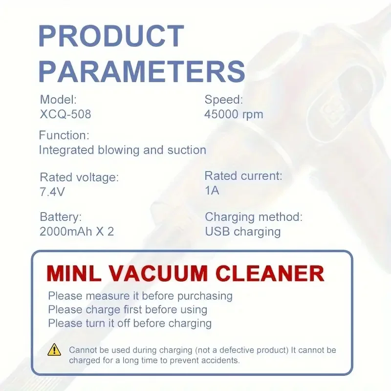 1pc High-Power USB Rechargeable Cordless Handheld Vacuum, Long Battery Life, Multi-Surface Dust Buster for Home, Car, Pet Hair,