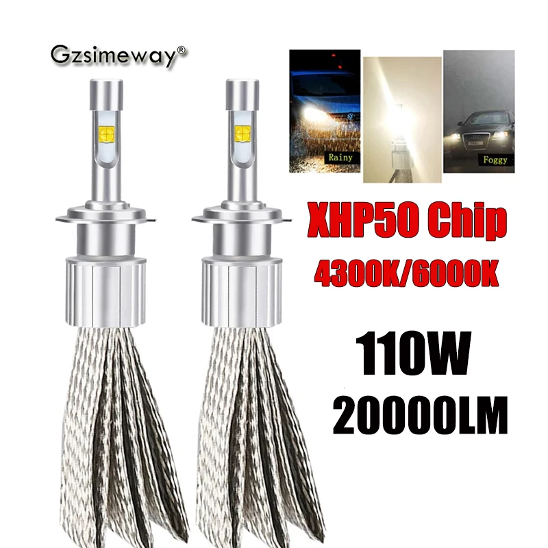 

2PCS H7 Led H1 H4 Car Headlight H11 9012 HB3 9005 9006 H3 881 LED Lamp Canbus Bulb XHP50 Chip 4300K 6000K 20000LM Auto Fog Light