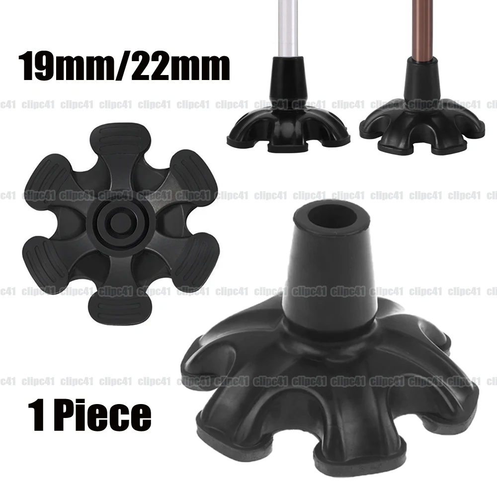 1 Piece 19mm 22mm Cane Tips Replacement Foot Pad Heavy Duty Rubber Self Standing 6 Support Feets Base for Walking Canes Sticks