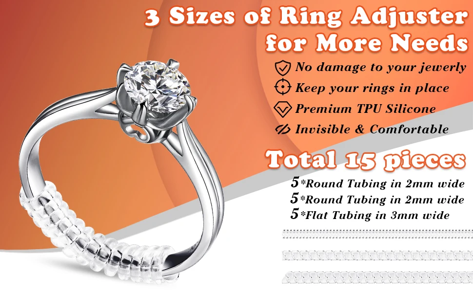 5 Pack Ring Size Adjuster - with 3 Sizes Clear Ring Sizer Adjuster for Loose Rings,Spiral Silicone Tightener Set