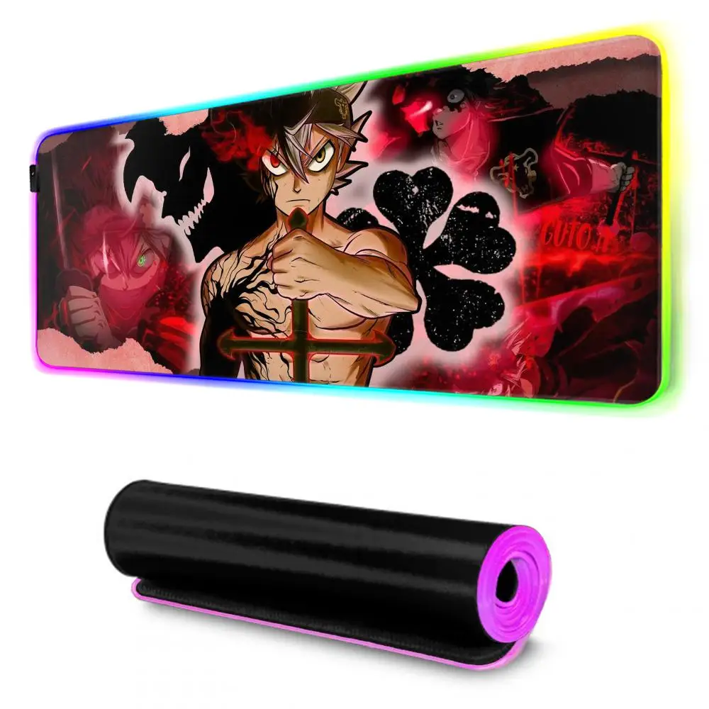 Black Clover Mouse Pad RGB Gaming Mousepad Big LED Pad PC Desk Mat Luminous Mouse Pad Large Keyboard Mats Table Rug With Backlit