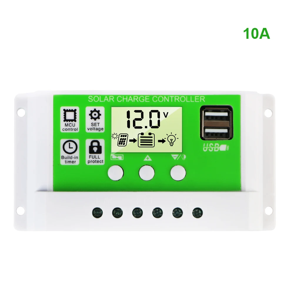 Asam timbal AGM GEL besi li-ion baterai lithium PWM pengontrol pengisi daya 10A/20A/30A Regulator pengisi daya surya LCD