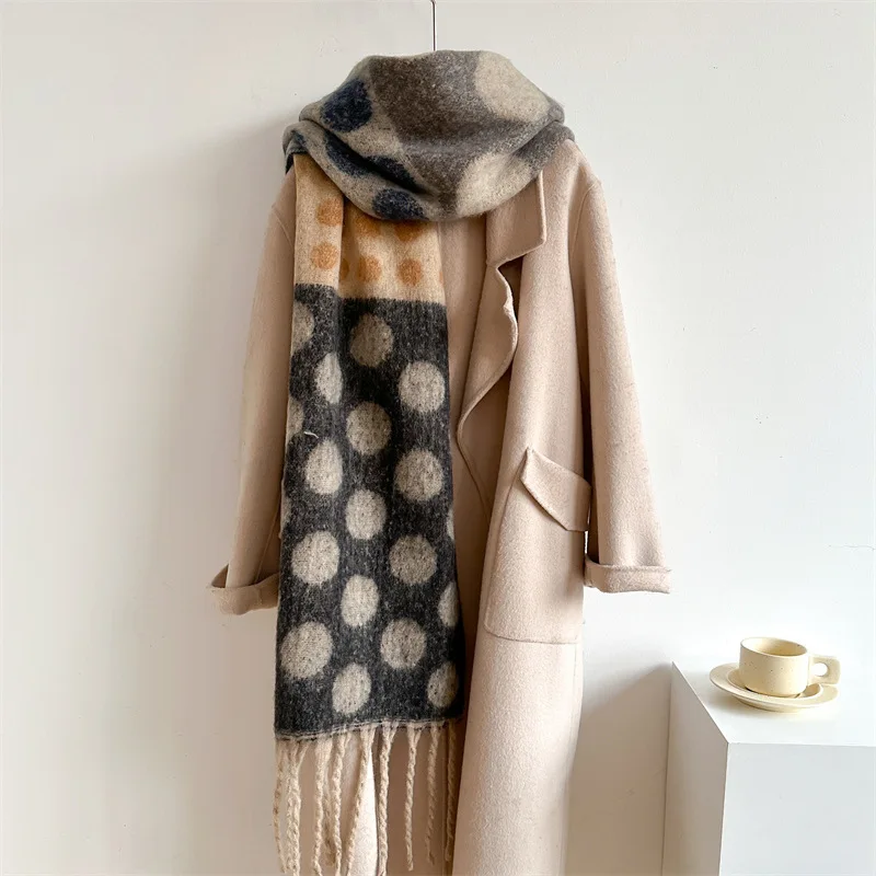 Autumn Winter Vintage Imitation Cashmere Dot Scarves Men Women Luxury Long Warm Scarf Fashion Tassel Neckerchief Thickened Shawl