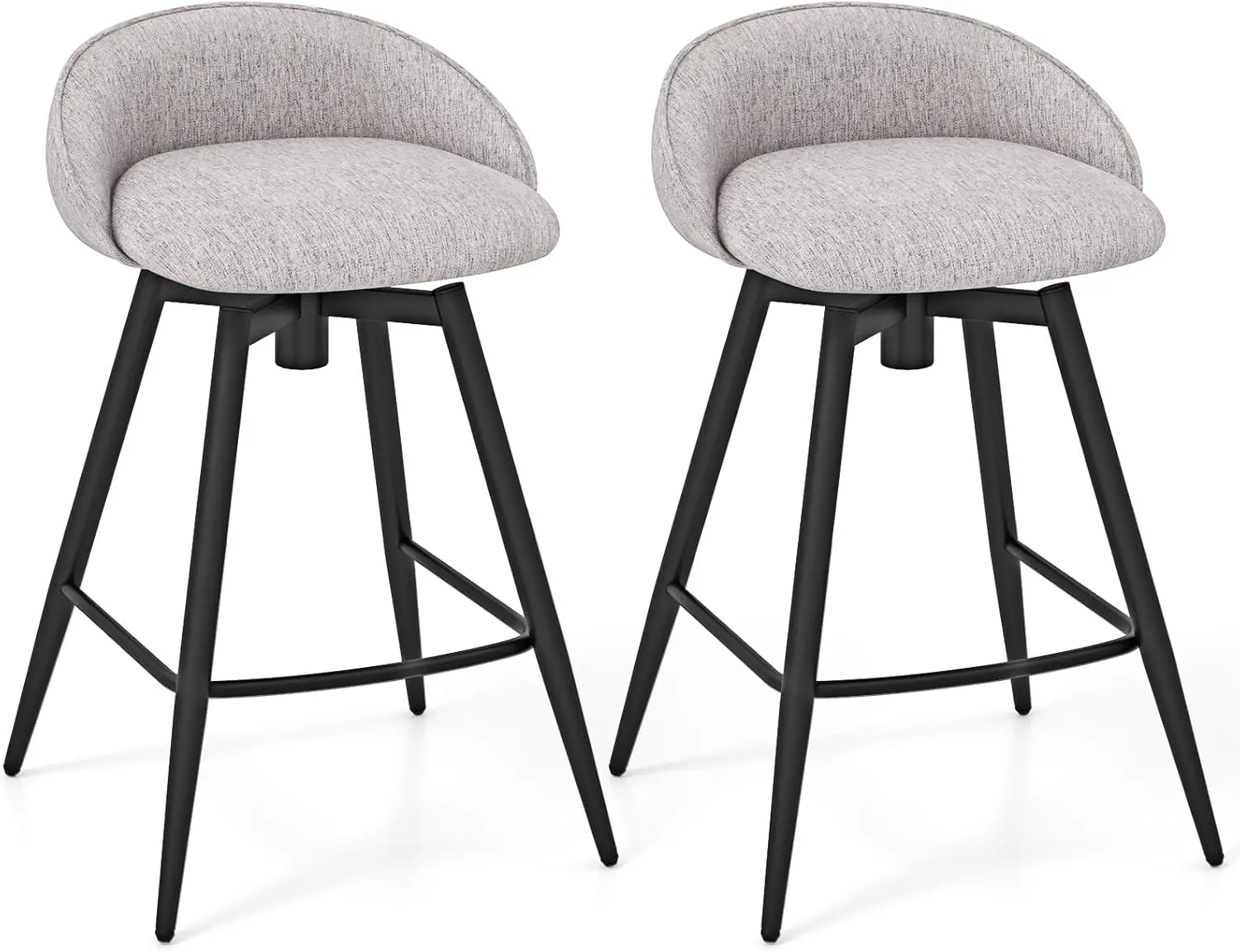 

Swivel Bar Stools Set of 2, 25" Counter Height Bar Chairs with Footrest, Low Backs & Metal Frame, Upholstered Line Fabri