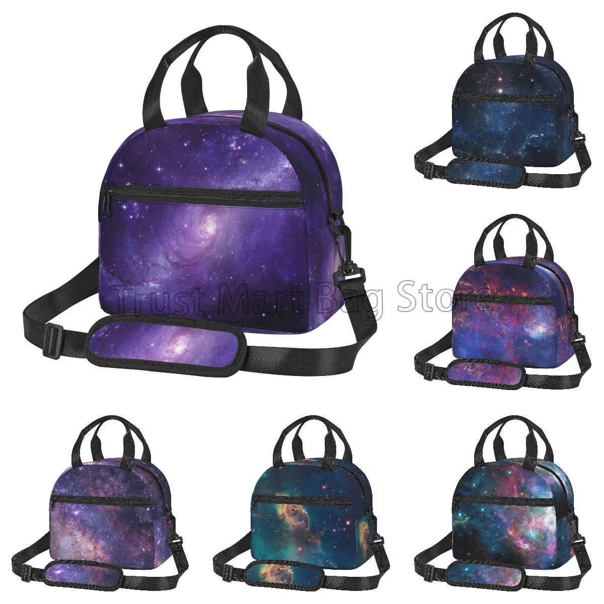 Leakproof Cooler Tote Bag Purple and Blue Galaxy Insulated Lunch Bag Reusable Lunch Box for Office Work School Picnic Beach