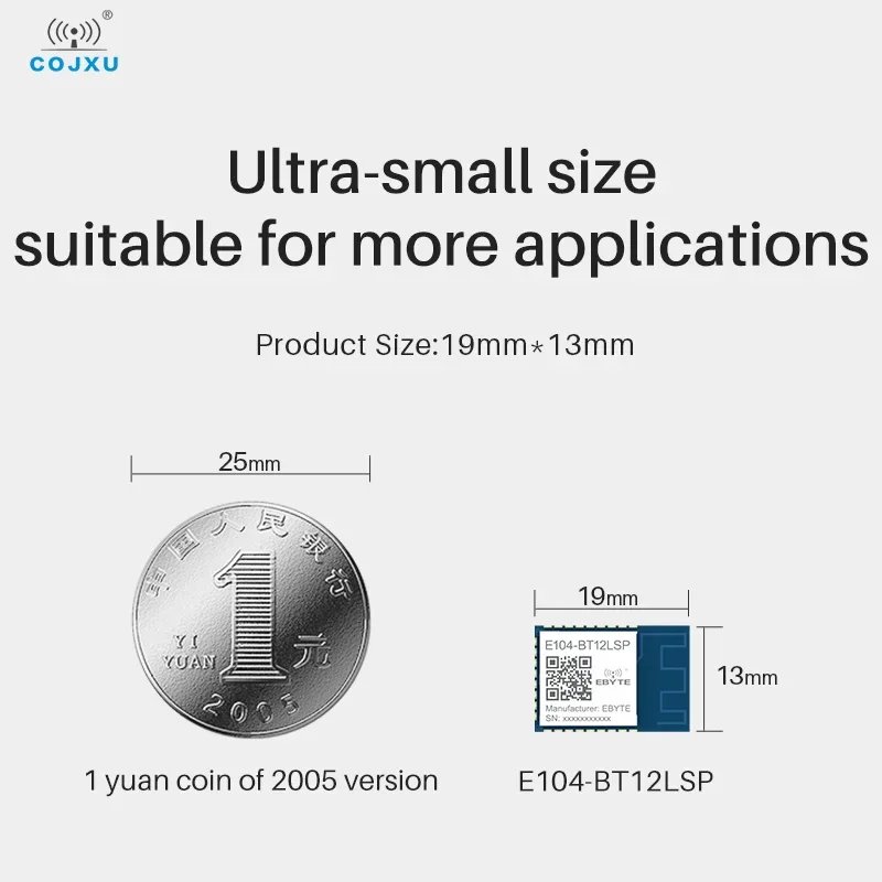 Modul Jaringan SIG Chip TLSR8253F512 UART SMD Ultra Kecil 19*13Mm 10dBm 24MHz E104-BT12LSP PCB Modul FIFO 60 Byte