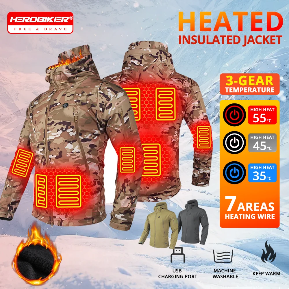 

Winter Heated Jacket Men Women Autumn Jacket Hooded Windbreaker Tactical Hunting Hiking Camping Winter Warm Fishing Ski Clothing