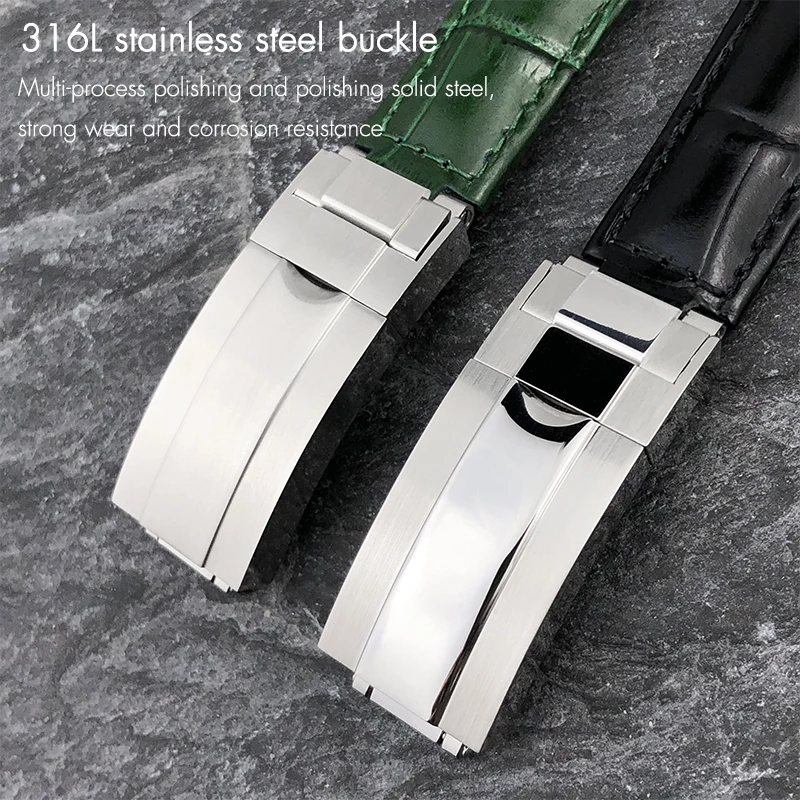 Metal End Genuine Leather Watchbands for Rolex Daytona SUB Submariner GMT Master Yacht 20mm Watch Strap Green Blue Black Band