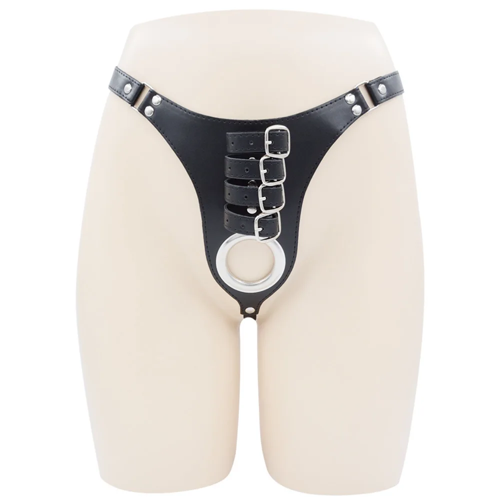 Tanga de couro ajustável com anel peniano, cinta fetiche masculina em castidade, gaiola peniana, calcinha, lingerie sexual para homens