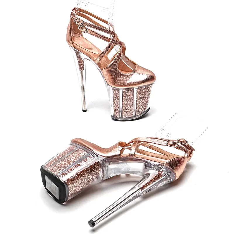 Mulheres novo 20cm/8 polegadas glitter superior sexy exótico plataforma de salto alto sandálias festa pólo sapatos dança modelo mostra sandálias 323